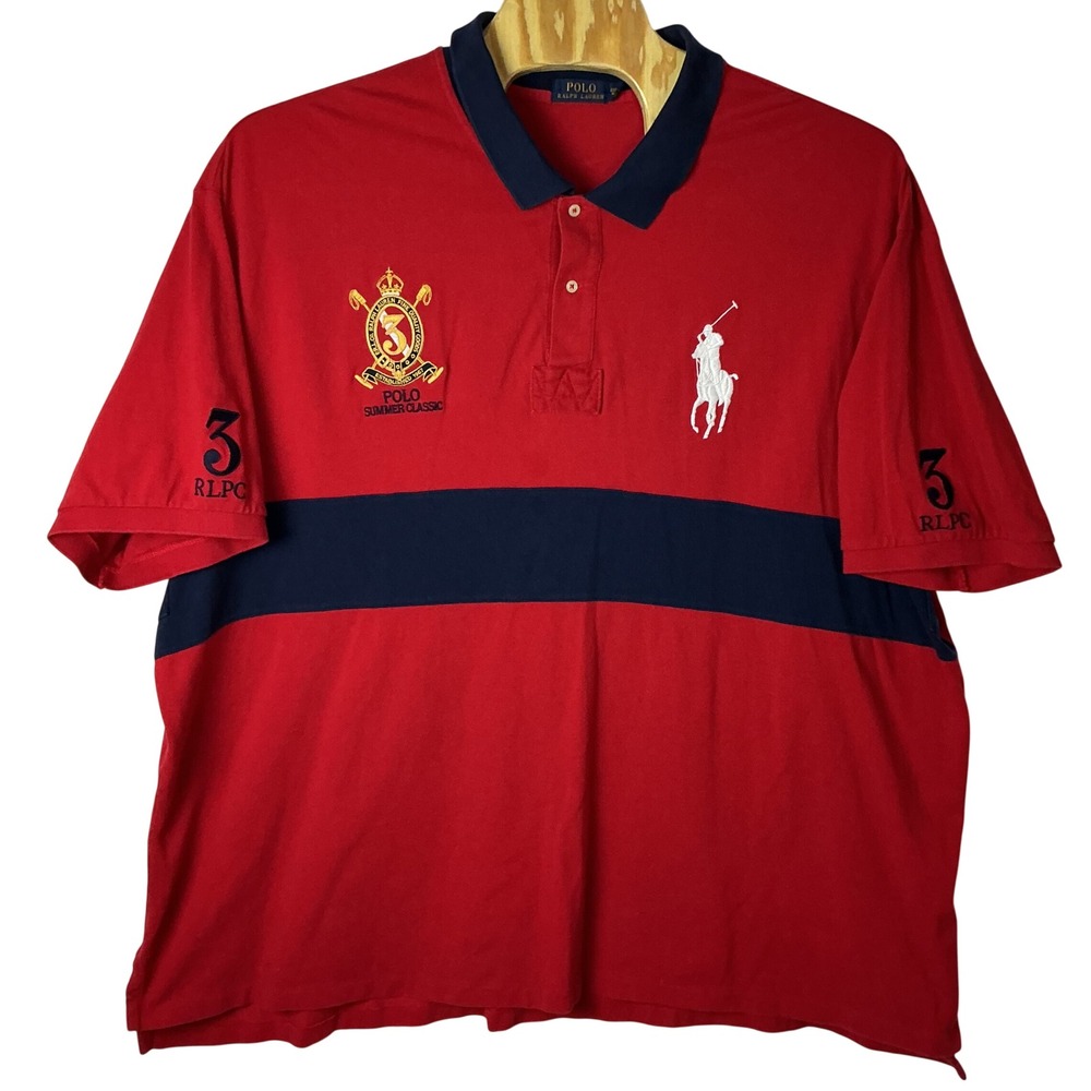 Polo Ralph Lauren Polo Shirt Mens 6XB Red Navy Blue Big & Tall Summer Classic